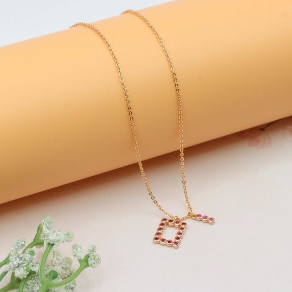 Rose Gold Geometric Charm Necklace with Pink Stones, XPNL0244 - Picture 8 of 13